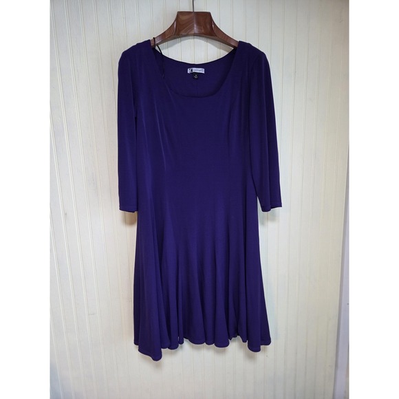 Leslie Fay Dress Womens 14 Purple 3/4 Sleeve Scoop Neck Swing Knee Length USA - Picture 2 of 7